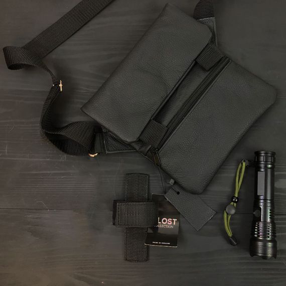 Набор 2В1. Кожаная сумка с кобурой + фонарик профессиональный HX-600 POLICE BL-X71-P50