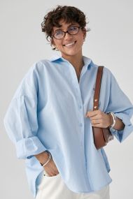 Котонова сорочка з вишитим написом - блакитний цвет, ONE SIZE (є розміри)