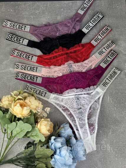 Комплект жіночки [ стрингів Victoria's Secret зі стразами — 3 шт. набір, трусики Вікторія Сікрет стринги мережива M | Зображення 1