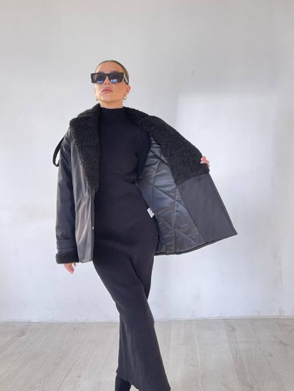 Женское пальто-парка утепленное короткое 75 см черная M-L | Зображення 7