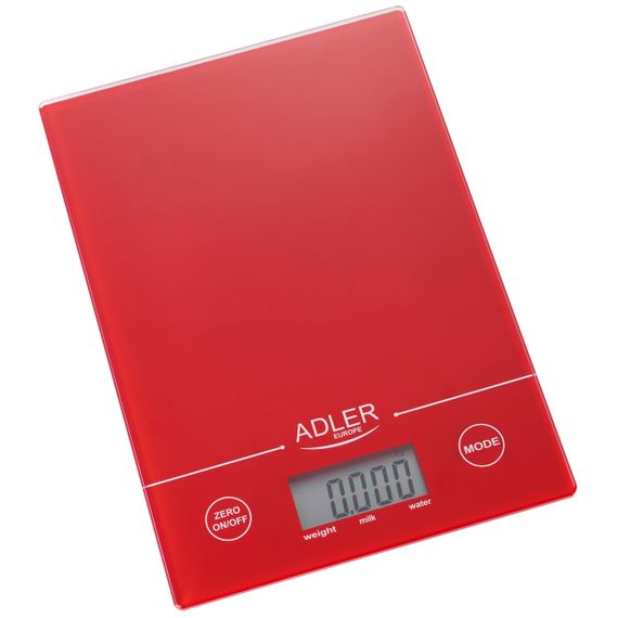 Ваги кухонні електронні Adler AD 3138 червоні до 5 кг зі скляною платформою