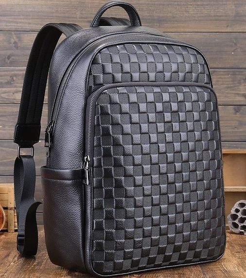 Рюкзак чоловічий шкіряний. Чорний міський рюкзак для ноутбука та документів Tiding Bag 63989