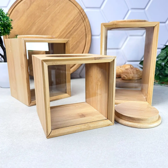 Банка бамбукова Bamboo M GK-5876 для зберігання сипучих продуктів зі скляними стінками 2 л Прозорий | Зображення 1