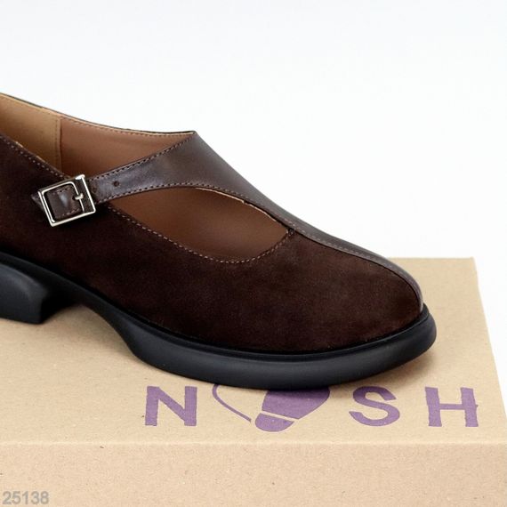 Дизайнерські шоколадні туфлі натуральна шкіра + замша низький хід | Зображення 8