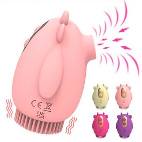 Клиторальный двусторонний вибратор-вуманайзер "Бычек" (вакуумный стимулятор) USB розовый – Вибраторы