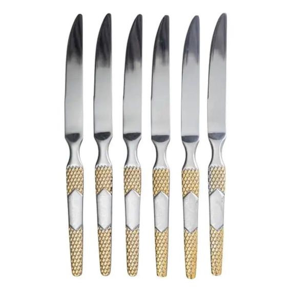 Набор столовых ножей 6 штук ножи сервировочные из нержавеющей стали 22.7 см Серебро с золотом HP-20-36