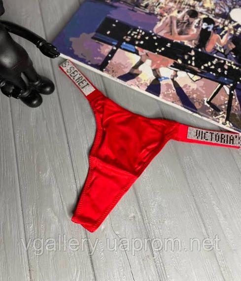 Стринги Victoria's Secret зі стразами на вибір, жіночі стринги Вікторія Сікрет, стринги Вікторія Сікрет XL, Червоний, Гладядні (класичні) | Зображення 3