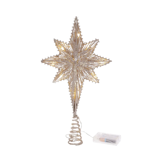 Верхівка на ялинку LED Зірка з підсвічуванням (10 LED/батарейки 2*AA) 40см шампань БОНА ДИ