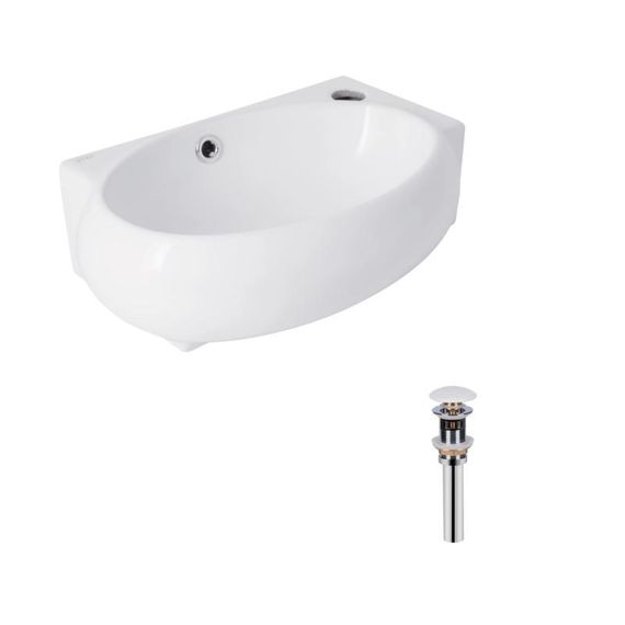 Комплект Qtap Leo: Раковина підвісна овальна права 430x285x160 мм White + Донний клапан PU02O