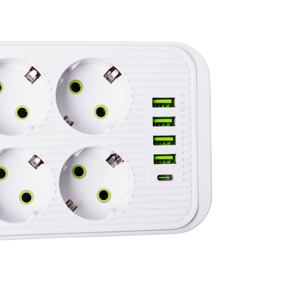 Мережевий фільтр 3 м подовжувач F06U на 6 розеток 4 USB 1 Type-C та кнопкою відключення Білий HP-5-23 | Зображення 3