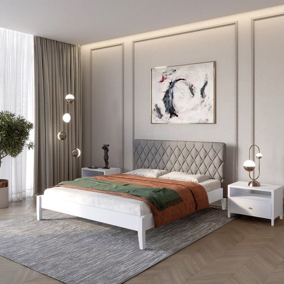 Односпальне дерев&#039;яне ліжко Mebigrand Венеція ДК Сіро-блакитний (S2010R80B)/Аляска 93 (Сірий) 70х190 см (MBG-5531)