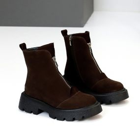 Теплые повседневные замшевые ботинки на молнии цвет Шоколад