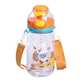 Пляшка для води дитяча 550 мл з ремінцем і трубочкою для спорту та школи 20 см Помаранчева HP-14-45O