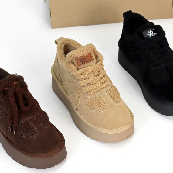 Черные кроссовки угги натуральная замша с мехом Тедди на утолщенной подошве | Зображення 9