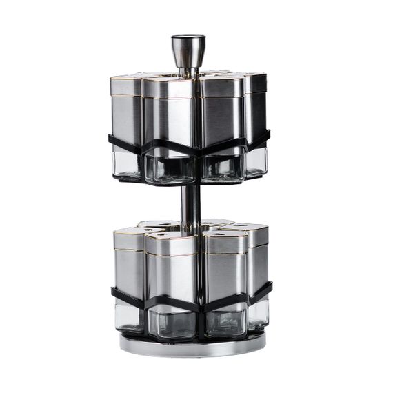 Набор для специй на подставке 12 баночек по 120 мл, хром с золотом HP1321 | Зображення 1