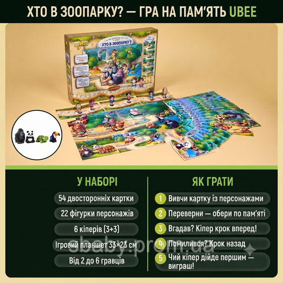 Дерев'яна настільна гра Ubee Хто в зоопарку розвивальна мемо-гра для дітей розвиток пам'яті та уваги від 2 до 6 учасників | Зображення 2