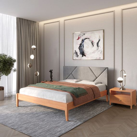 Полуторне дерев&#039;яне ліжко Mebigrand Нью-Йорк ДК Коричневий (RAL8025)/Аляска 93 (Сірий) 120х190 см (MBG-10414)