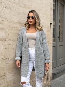 Жіночий трикотажний теплий кардиган оверсайз колір сірий розмір onesize 44-54  ML5009
