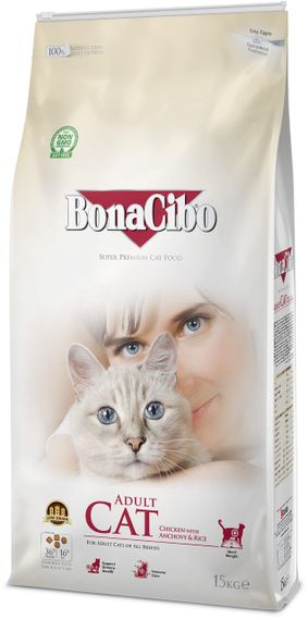 Сухий корм з куркою для котів BonaCibo Cat Adult Chicken & Rice with Anchovy, 15 кг | Зображення 1