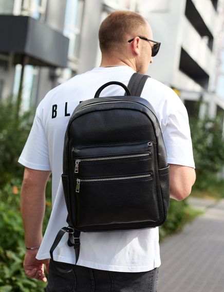 Міський чоловічий рюкзак із натуральної шкіри 41х30х17, наплічна сумка для ноутбука та документів, чорний | Зображення 1