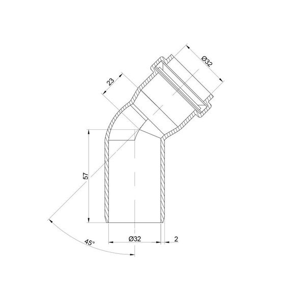Коліно каналізаційне PPR TA Sewage 32, 45° TASEBPP4532 | Зображення 1
