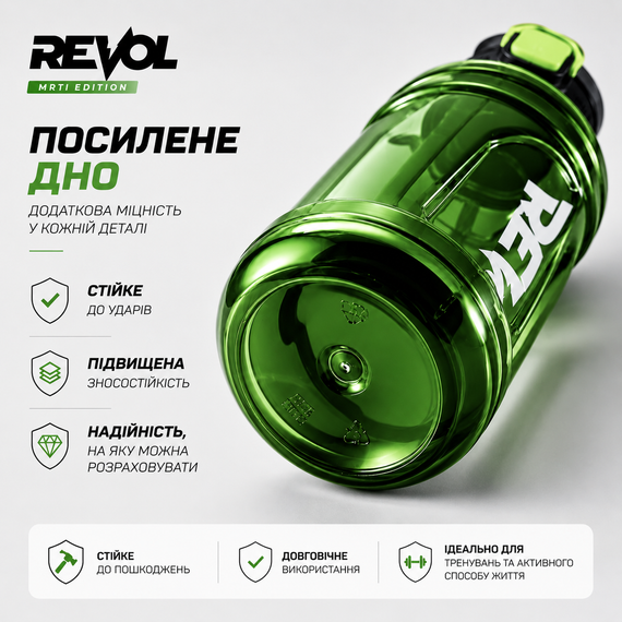 Спортивная бутылка для воды REVOL MRTI 1.6 л (1600 мл) с соломинкой и ручкой, зеленая прозрачная, с защитой от протечек | Зображення 5