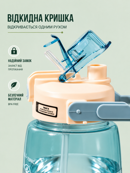 Спортивная бутылка для воды START TRAINING (1500 мл) - Голубая с ручкой | Зображення 2