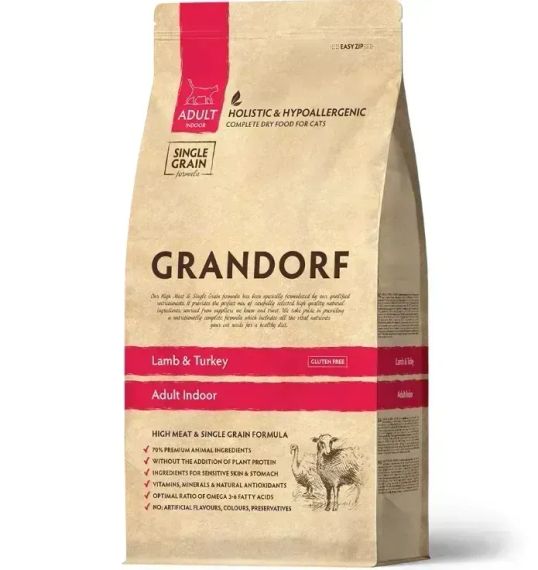 Grandorf Lamb & Turkey Adult Indoor ягня з рисом для дорослих кішок, 8 кг