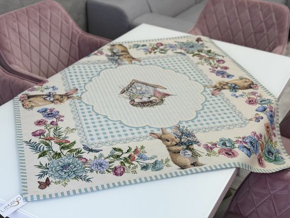 Скатертина гобеленова BLUE BUNNIES Limaso, 97х100, Квадратна, Великодній, Без люрексу, 40% поліестер, 60% бавовна, Гобелен | Зображення 5
