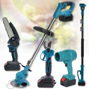 Аккумуляторный набор садовых инструментов 6в1 + АКБ 48В / Набор для сада Триммер / Секатор / Пила / Воздуходуйка / Удлинитель