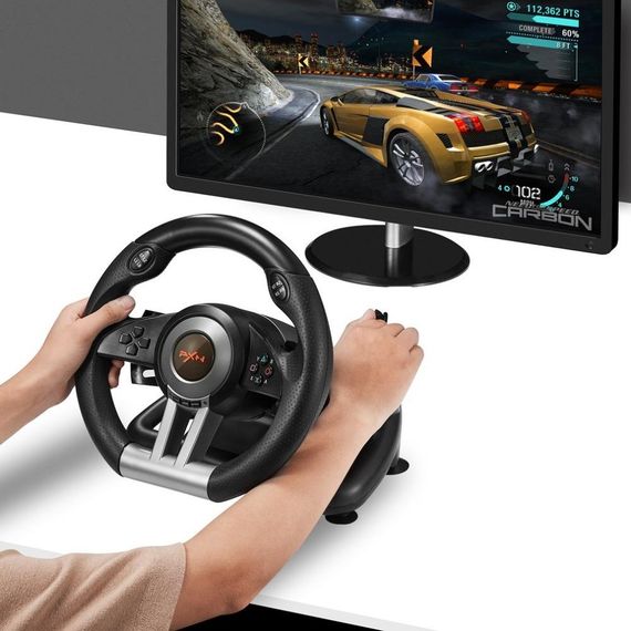 Игровой руль PXN V3 Pro с педалями и двойной вибрацией для ПК на присосках Черный | Зображення 1