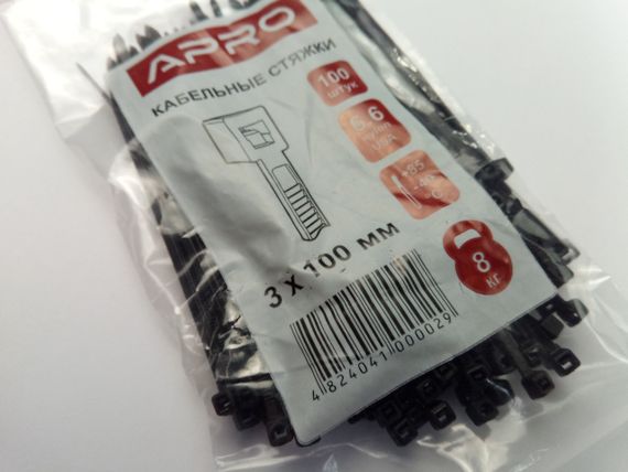 Хомут пластиковий APRO 100х3 (100 шт. в уп.) чорний, 1 ПАКОВКА (CT-B3100) | Зображення 1
