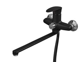 Змішувач для ванни Plamix CEZAR-006 EURO SET Matte black, зі шлангом, лійкою та кронштейном (PM0690)