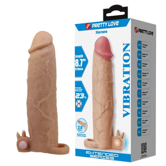 Насадка на пеніс з вібро PRETTY LOVE- Xerxes – Penis Sleeve with Vibrating Ring, Flesh Color, 22 cm Sex Aura
