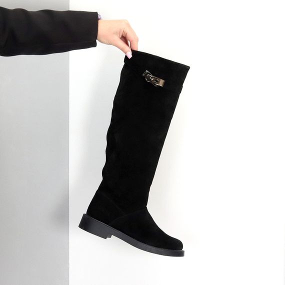 Хітові чорні чоботи труби жокейки натуральна замша на флісі | Зображення 3