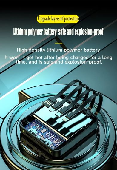 Mini Power Bank 30000mAh чотирипровідний  надшвидкий зарядний пристрій чорний