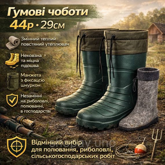 Резиновые тактические сапоги с теплым носком 44р, Сапоги рабочие мужские пвх олива ZM-93