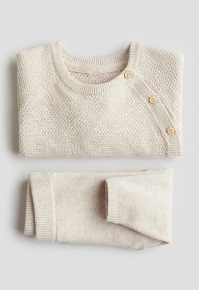 Дитячий комплект (кофтина + штанці) для новонароджених H&M 56 см Бежевий (26012704B) | Зображення 1
