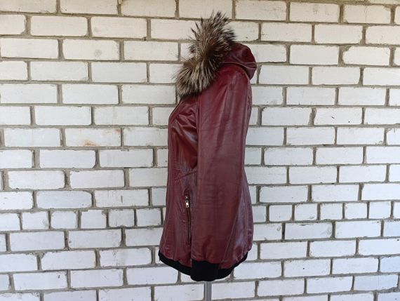 Б/у Кожаная женская куртка Albertini Collezione с мехом бордовая 50-52 (XL) | Зображення 3