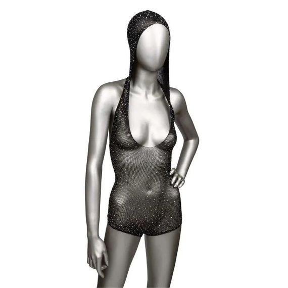 Боді-сітка в стразах із капюшоном CalExotic Hooded Deep V Bodysuit, чорний sexstyle | Зображення 3