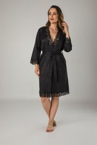 Женский халат Nusa 15050 с гипюром, черный 2XL