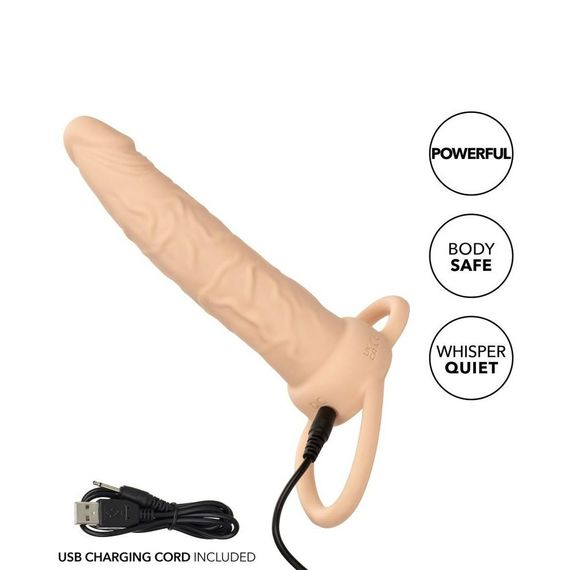 Насадка на член із вібрацією для подвійного проникнення CalExotics реалістична, бежева, 14 х 3.2 см | Зображення 7