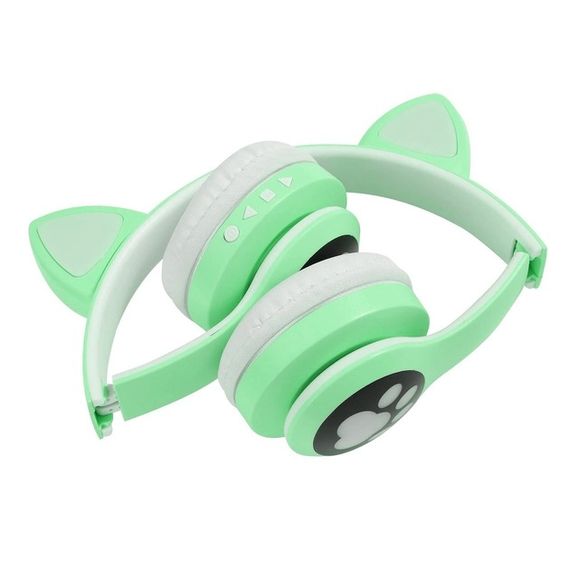 Беспроводные наушники с кошачьими ушками и RGB подсветкой Cat VZV 23M. Цвет: зеленый | Зображення 9
