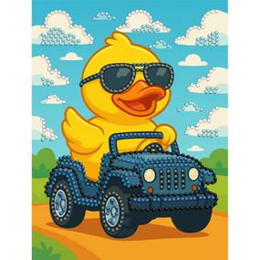 Набор с алмазной мозаикой (ВЫБОРОЧНАЯ) "Утка на машине" 15x20см