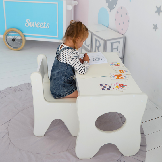 Столик та стільчик для дитини 70×45×51, дитячий гральний стіл та стілець, білий | Зображення 4