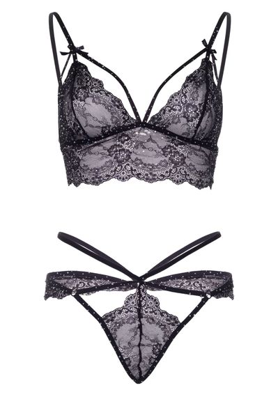 Сексуальний мереживний комплект зі стразами Leg Avenue Strappy bralette and g-string, Чорний, M, M | Зображення 7