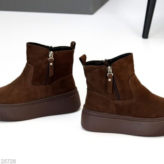 Модные шоколадные зимние ботинки натуральная замша на платформе | Зображення 5