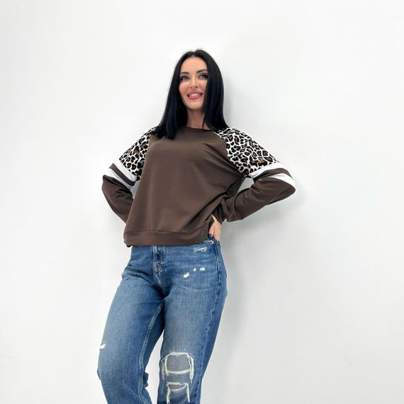 Женская легкая трикотажная кофта с леопардовым принтом GF04196 цвет коричневый, размер 46/48 | Зображення 2