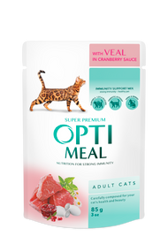 optimeal Повнораціонний консервований корм для дорослих котів з  телятиною у журавлиновому соусі 85 г