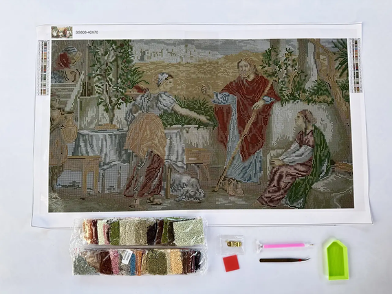 Алмазная мозаика Икона Иисус у Марты и Марии 40х70 см ColorArt SS808 | Зображення 1